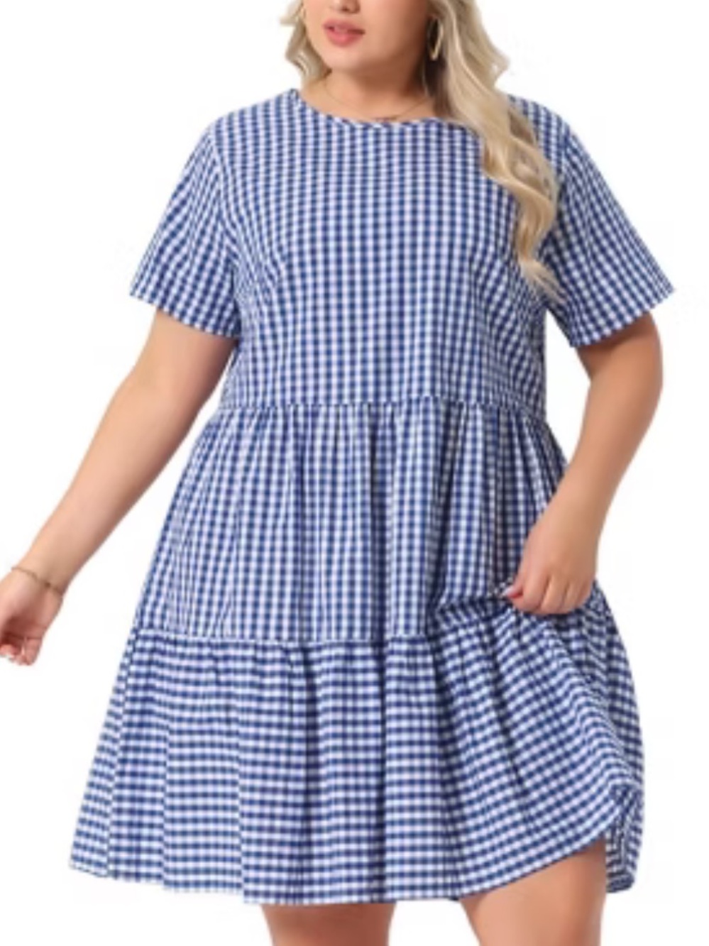 Agnes Orinda Blue Gingham Tiered Dress